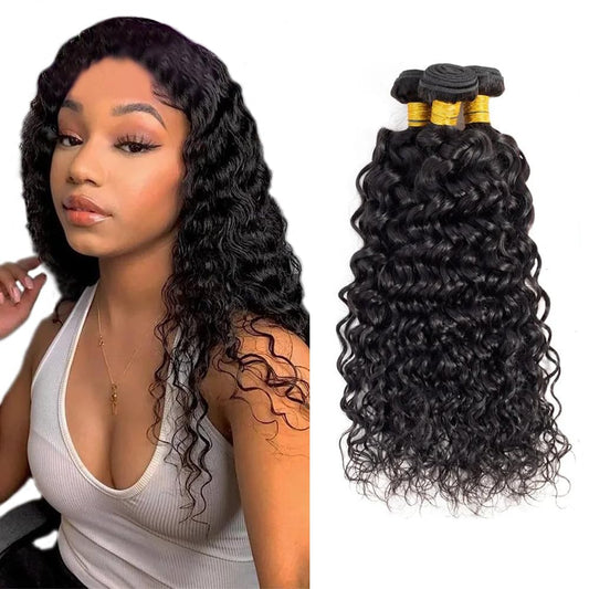 Water Wave Human Hair Bundles Wet And Wavy Bundle Healthy And Soft 12 14 16 Inch Natural Black Color Unprocessed Brazilian Remy Hair Extensions Double Weft 3Pcs/Set
