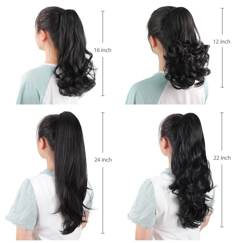 HSPJHTM Dark Brown Ponytail Extensions,2 PCS Ponytails Extensions for Women 24" Synthetic Claw Clip in Pony Tail Hair Extentions Halloween Fluffy Hairpiece for Daily Use