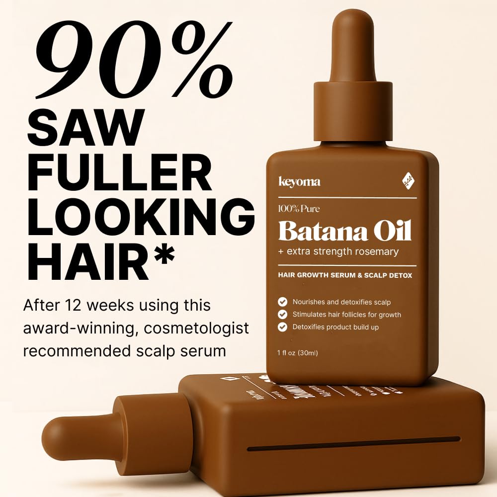 Keyoma Batana Oil for Hair Growth with Rosemary: Nourish & Detox Scalp for Thicker, Stronger, Longer Hair - 100% Organic Batana Oil from Honduras - Reduce Hair Loss (30 mL)