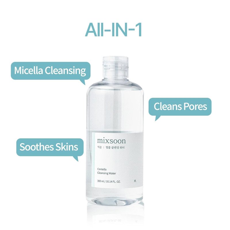 mixsoon Centella Cleansing Water 10.14 fl oz / 300ml Face Cleanser for Sensitive Skin Centella Asiatica Aloe Vera Korean Glass Skin Care