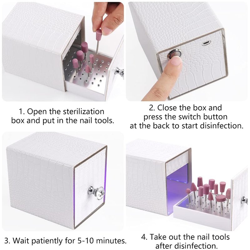 Nail Drill Bit Holder - Blue UV Light Box Dustproof Organizer | 48 Holes Acrylic Stand for Manicure Tools