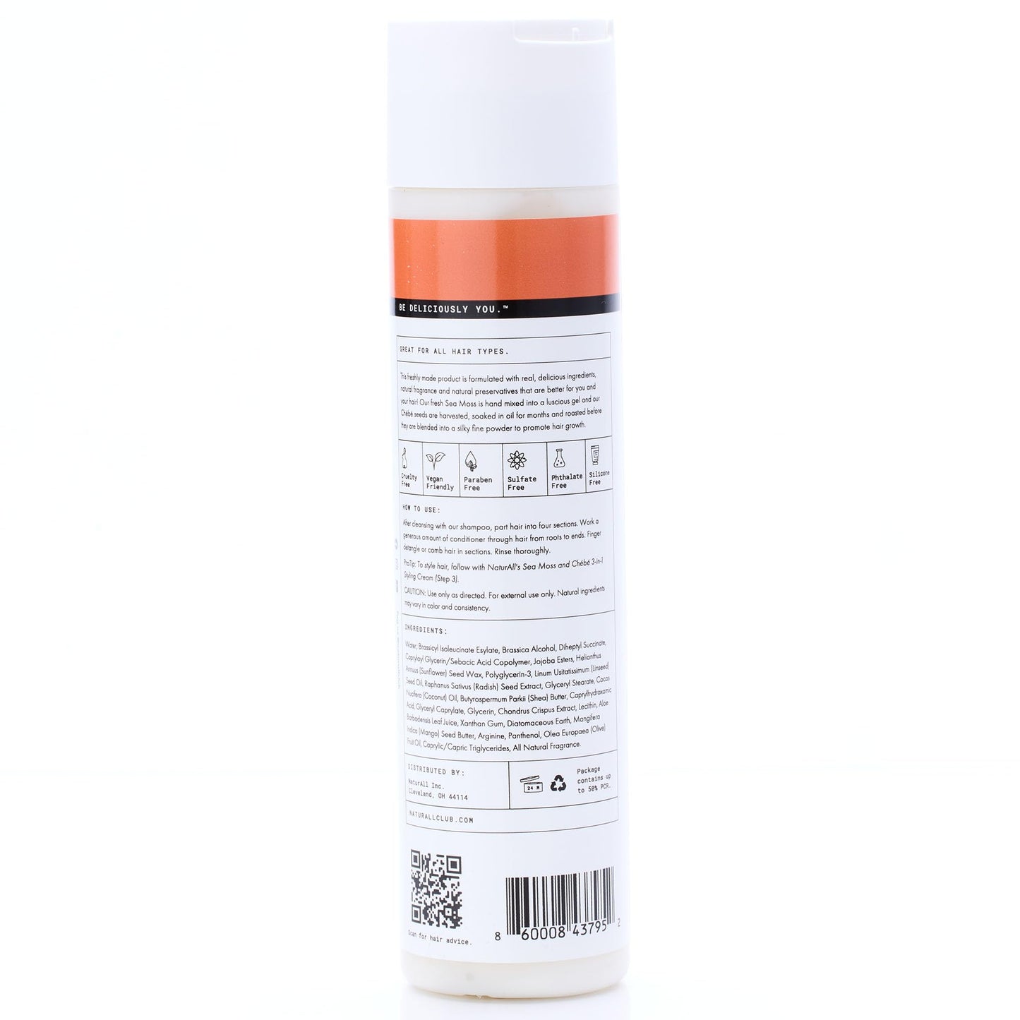 NaturAll Sea Moss & Chebe Anti Frizz Conditioner - Sulfate-Free Curl Hair Conditioner for Dry Hair - Detangles, Softens & Moisturizes Dry, Damaged Hair, Helps Reduce Breakage & Smooth Frizz (8.5 Oz)