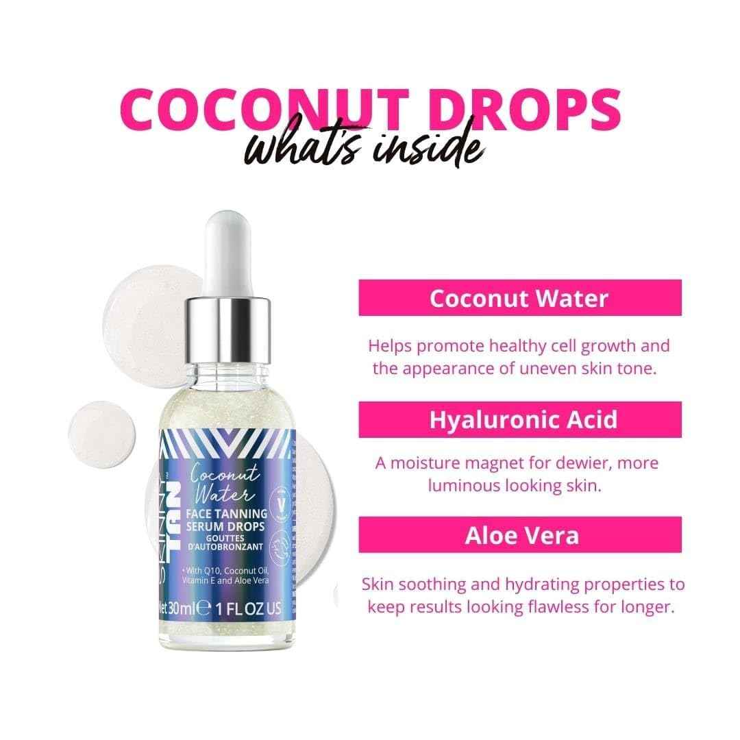 Skinny Tan Water Coconut Face Tanning Serum Drops - Enrich with Vitamin E and Aloe Vera - Helps Even Skin Tone - Enhance Your Complexion - Leaves Long-Lasting, Tropical Sun-Kissed Radiance - 1 oz