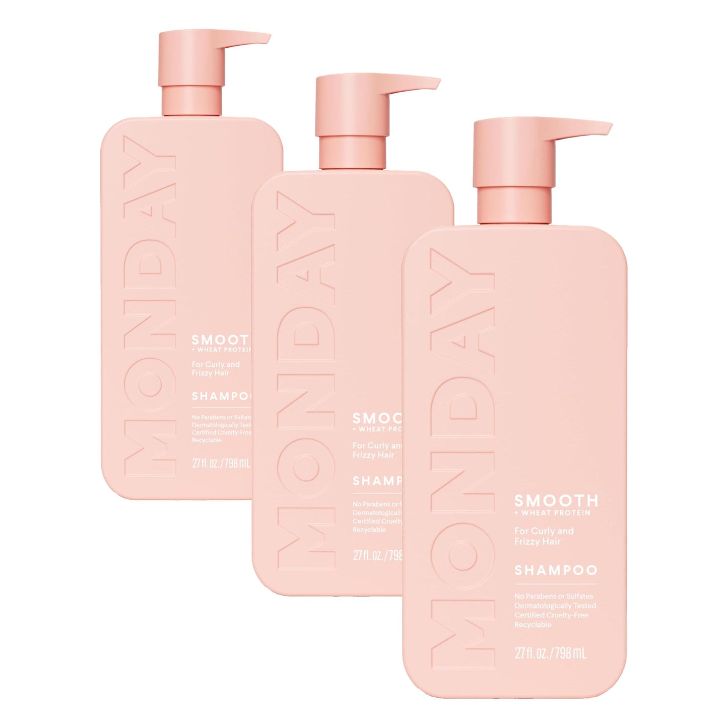 MONDAY HAIRCARE SMOOTH Shampoo with Wheat Protein & Avocado Oil for Frizz-Prone Hair 798 mL (Pack of 3)