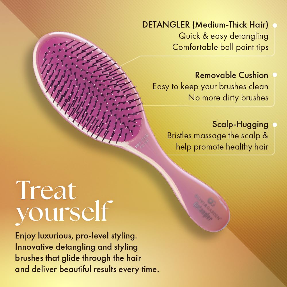 Olivia Garden Aurora Detangler Brush for Medium to Thick Hair - Detangling Brush for Women, Men, Kids – Opal Pink