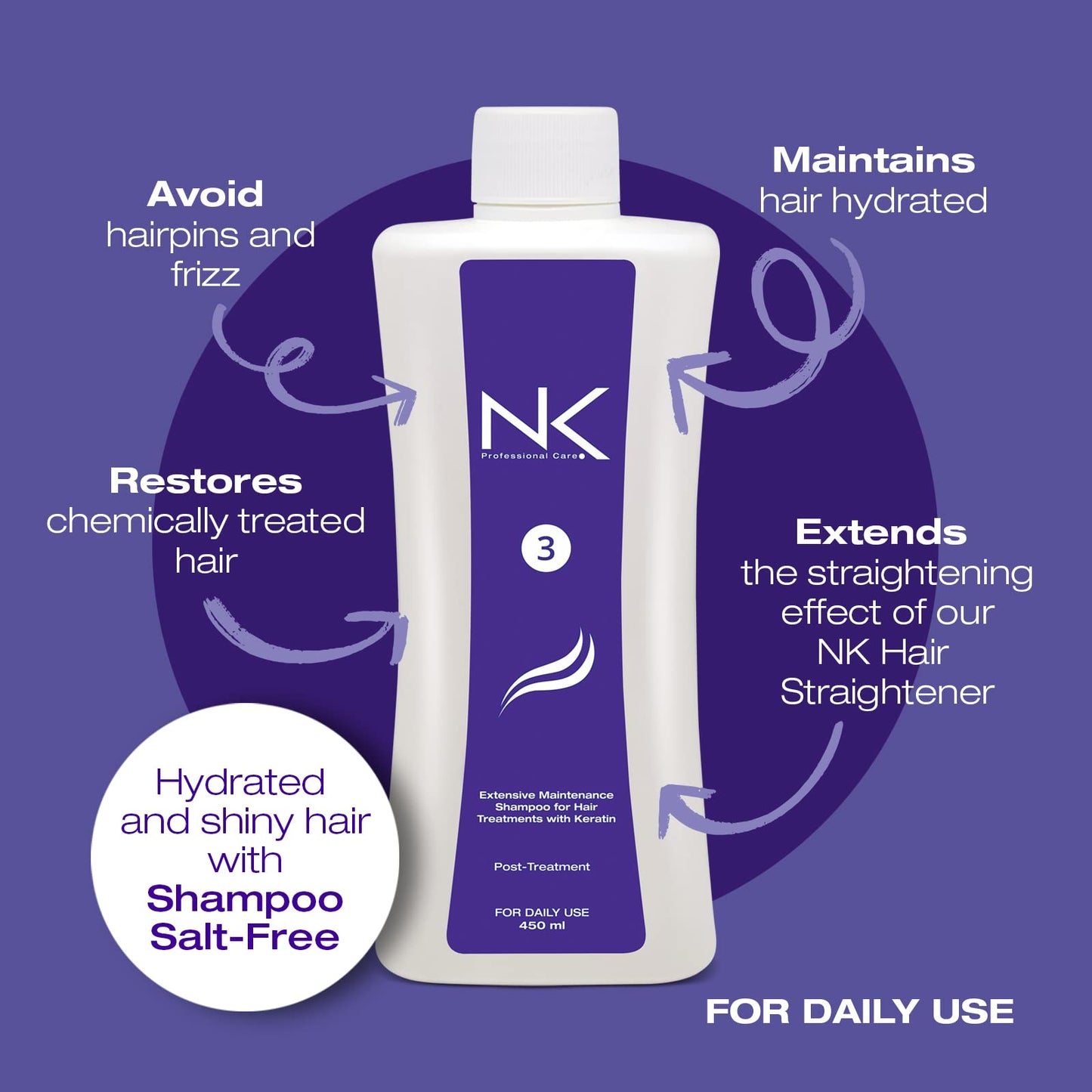 NK Professional Care Extensive Maintenance Shampoo Step 3 | For Hair Treatments with Keratin | NK Shampoo Post Treatment | Salt-free shampoo | 950ml | 32 Oz
