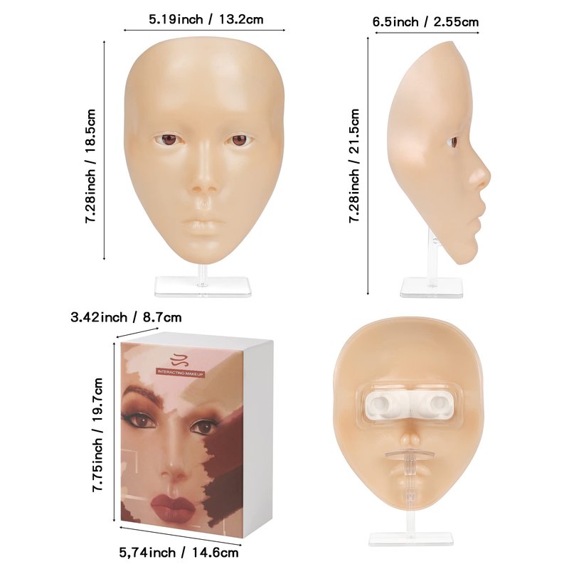 Bueuo Makeup Practice Face, 5D Reusable Silicone Make up Practice Board Mannequin Face with Makeup Brushes Sponge Set and Eyeshadow Board Kit for Emerging Artist, Girl's Gift, White