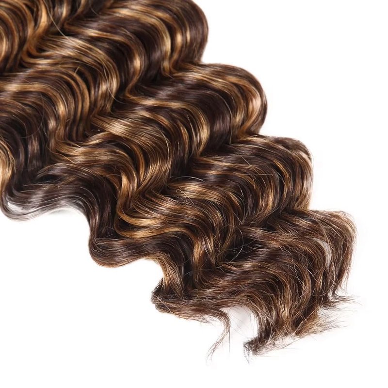 Biliisyff P4/27 Highlight Blonde Human Hair Bundles Ombre Brown Deep Wave 8 10 12 Inch Brazilian Virgin Remy Hair Extensions Two Tone Brown Mixed with Honey Blonde Soft and Silky