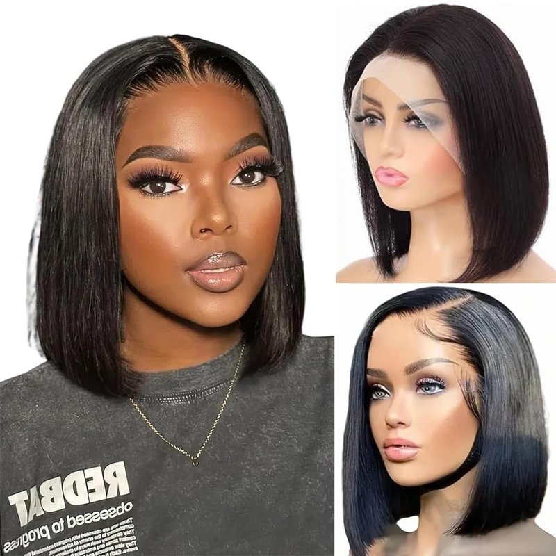 MYouan Glueless Bob Wig Human Hair Really Big 13x4 HD Lace Front Wigs 180% Density Pre Plucked with Baby Hair Natural Black 12 inches