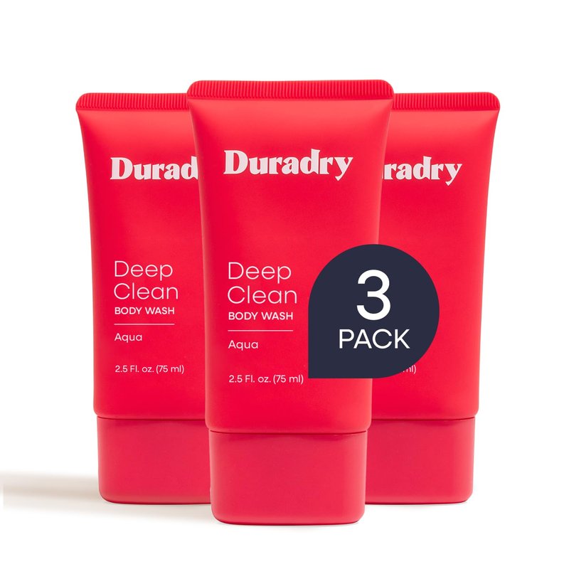 Duradry Deep Clean Body Wash for Women & Men – Odor Control, Deep Cleansing, Nourishes & Moisturizes Skin, Made with Natural Ingredients, Aqua Fragrance, 2.5 Fl Oz, Pack of 3