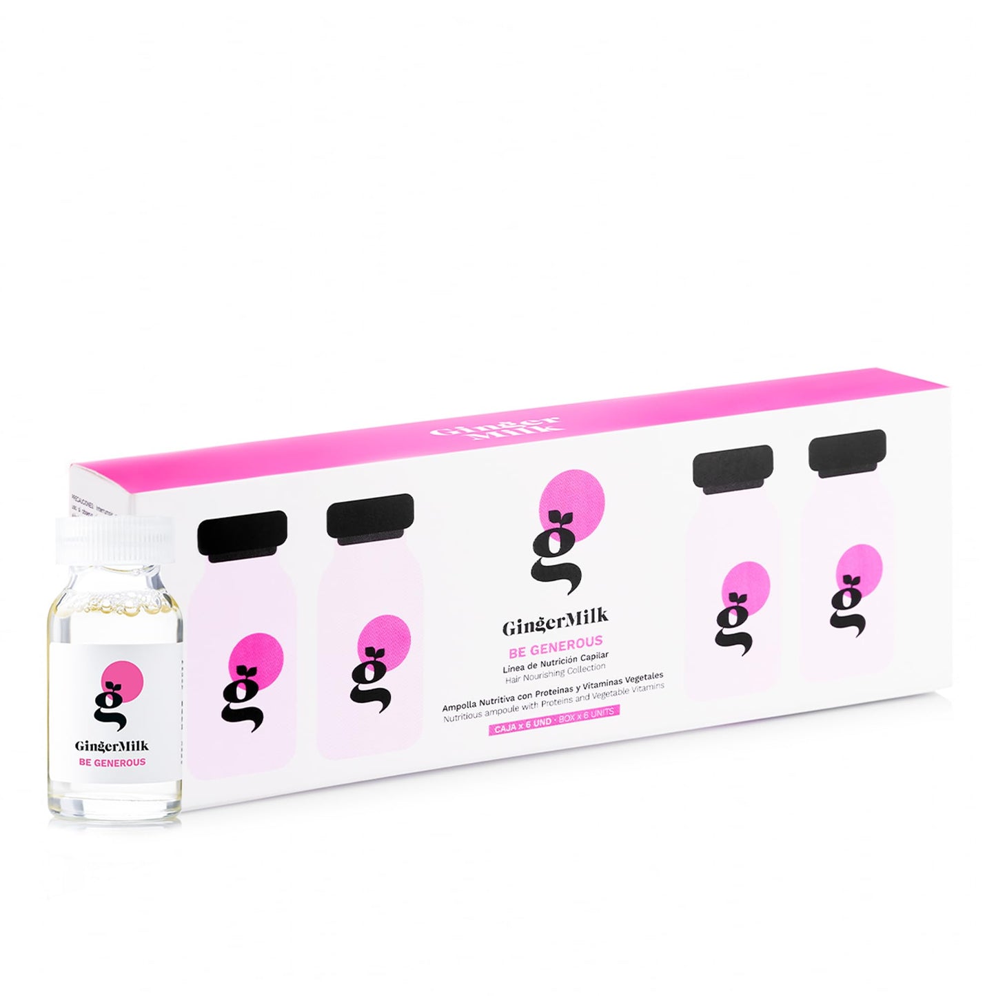 Ginger Milk Nutritive Hair Ampoule with Proteins and Pro-Vitamin B5 | BE GENEROUS | (Pack 6 x 0.5 fl oz), Clear