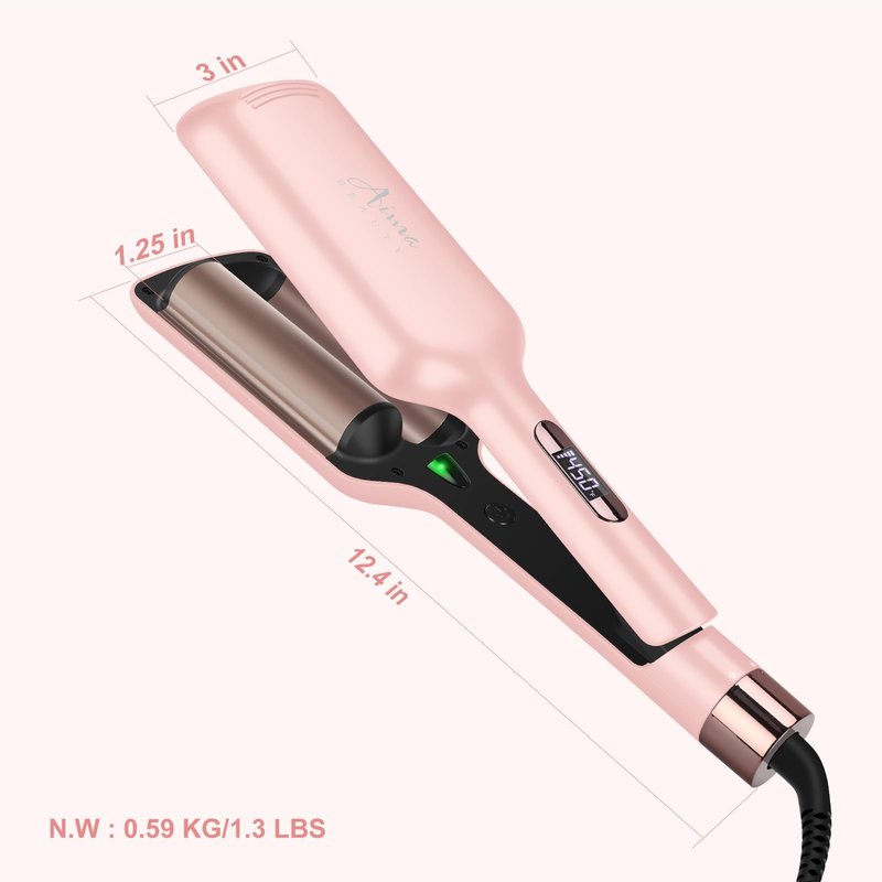 32mm (1.25") Aima Beauty Twins Mermaid Hair Waver, Anti-Scald Wave Curling Iron, Curling Wand 2 Barrel Hair Crimper for Women PTC 15S Heats Up for Short/Medium/Long Hair Pink Color