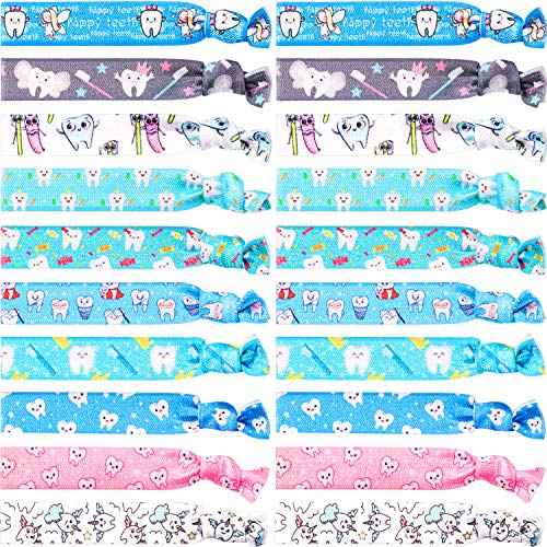 BBTO 20 Pieces Dental Gifts Hair Ties Tooth Scrunchies Headbands Elastic Ribbon Ponytail Holders Ropes No Crease Hairbands Dentist Accessories for Women Dental Hygienist Assistant Christmas Gifts