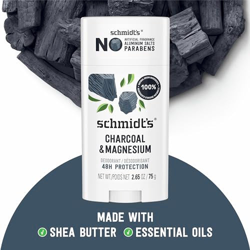 Schmidt's Aluminum-Free Vegan Deodorant Charcoal & Magnesium with 48 Hour Odor Protection, 2 Count for Women and Men, Natural Ingredients, Cruelty-Free, 2.65 oz, Pack of 2