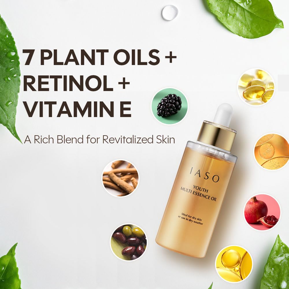 Youth Multi Essence Oil - Korean Face & Body Oil with Retinol, Jojoba, Rosehip & Squalane | Lightweight Hydration & Radiance Boost, 1 oz