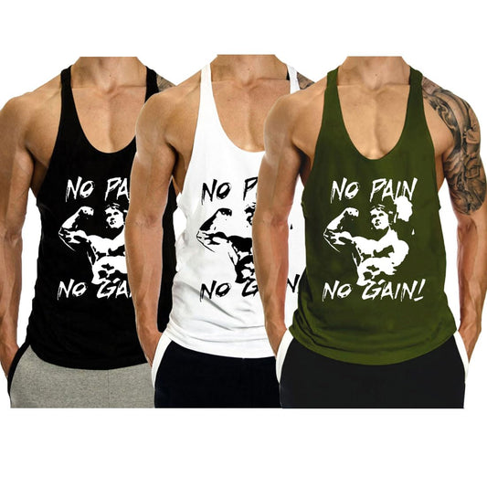 GYMLEADER Men's Tank Top 3 Pack Workout Gym Muscle Shirt Y-Back Fitness Bodybuilding Stringer Sleeveless Summer Training Running T-Shirts- Black+White+Green-L