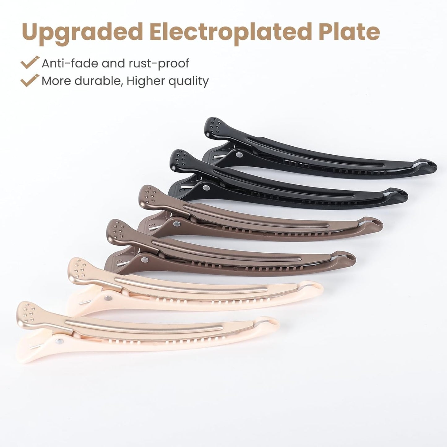 AIMIKE 6pcs Professional Hair Clips for Styling Sectioning, Anti-Slip No-Trace Duck Billed Hair Clips with Silicone Band, Salon and Home Hair Cutting Clips for Hairdresser, Women, Men - 4.3” Long