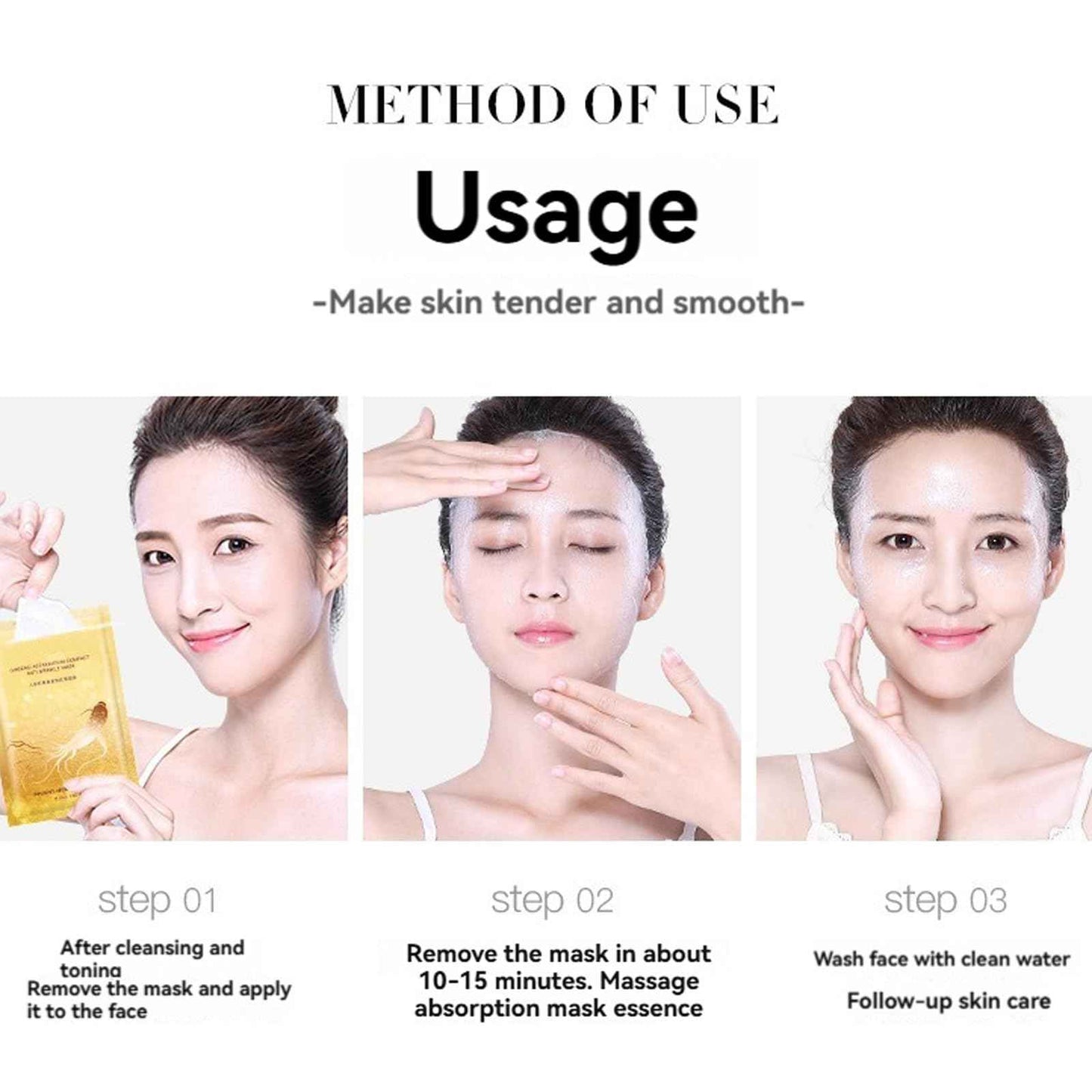 BoLonZi Korean Ginseng Mask, Korean Face Mask Glass Skin, Anti Wrinkle, Anti Aging Sheet Masks for Oil Skin, Hydrating Facial Masks Has Elasticity, Firmness and Moisturizing Effect (10PCS)