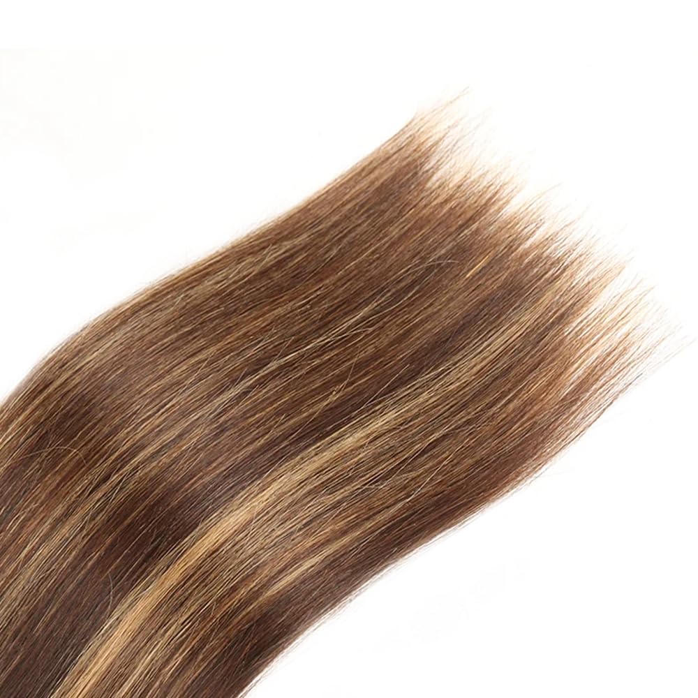 P4/27 Bundles Human Hair 4/27 Straight Bundle Ombre Human Hair Bundles 14 14 14 Inch Soft And Healthy Unprocessed Brazilian Remy Hair Extensions Honey Brown Bundle 3Pcs/Set