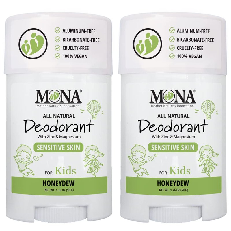 MONA Honeydew Natural Deodorant for Kids, Preteens & Teens, Aluminum Free, Gluten and Baking Soda Free, Gentle for Sensitive Skin, Vegan Kids Deodorant Stick, 2-Pack