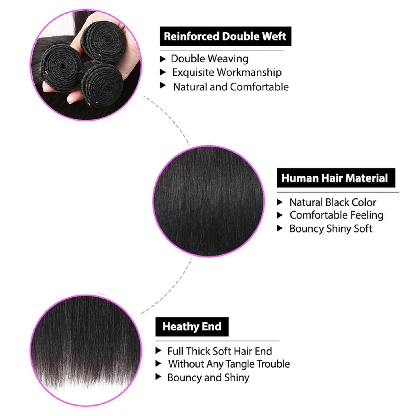 Straight Bundles Human Hair 12 14 16 Inch 100% Unprocessed Brazilian Virgin Hair 3 Bundles Human Hair Trippy Hair Bundle Extension for Black Women Natural Color