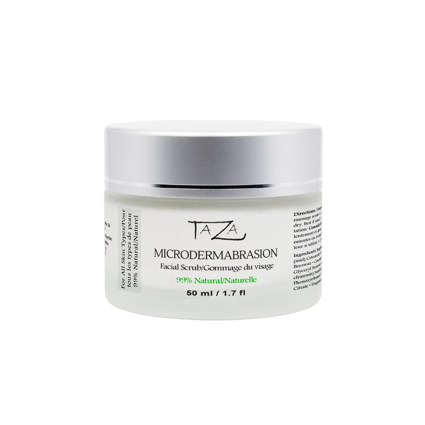 Premium Taza Natural Microdermabrasion Scrub, 50 ml (1.7 fl oz) ♦ Radiant Complexion ♦ With: Shea Butter, Coconut Oil, Grapeseed Oil, Almond Oil, Cocoa Butter