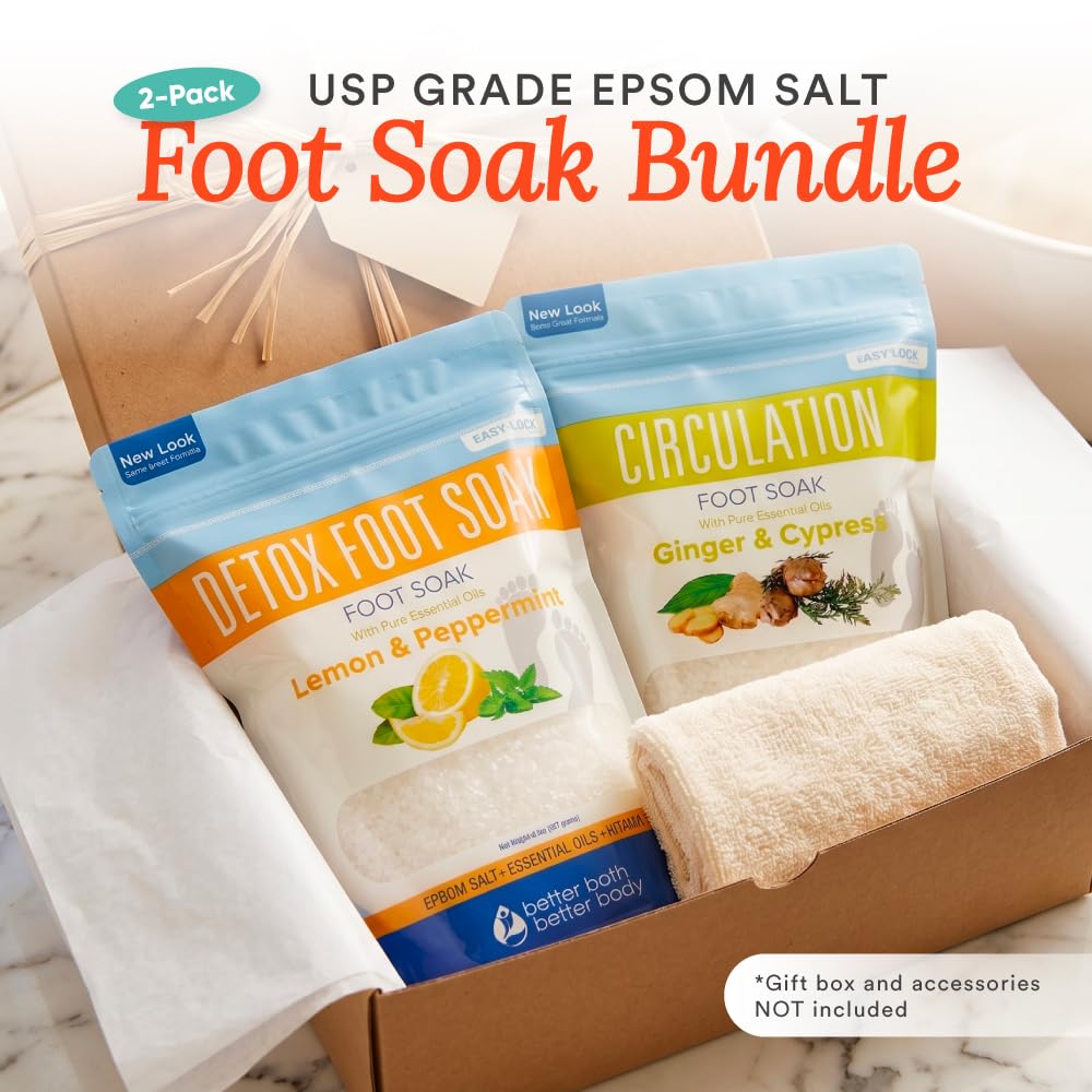 2 Pack Foot Soak Salts Bundle for DIY Foot Spa with Bamboo Scoop (2 lbs Each 4 lbs Total) for Discomfort and Dry Skin Made in USA with BPA Free Easy Lock Pouch