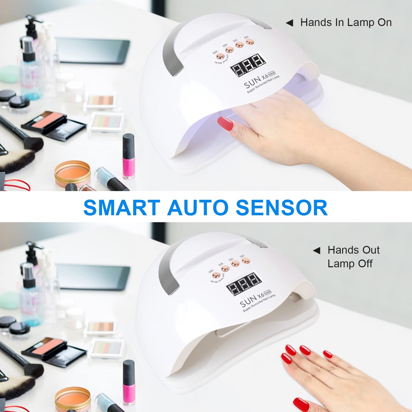 fenshine UV LED Nail Lamp, 220W UV Nail Polish Light with Phone Holder Professional Nail Gel Polish Dryer Curing Lamp with 4 Timer Setting, Auto Sensor 45 Beads for Nail Art Design