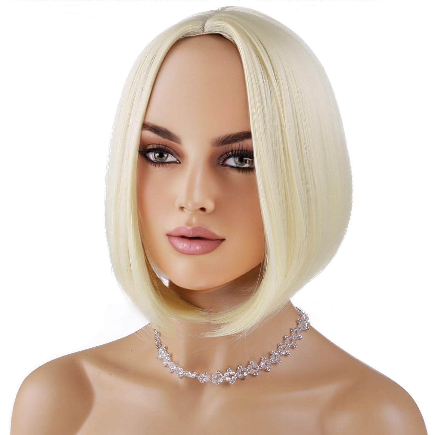 PATTNIUM Short Blonde Bob Wig Light Blonde Wig for Women Straight Blonde Bob Wig Heat Resistant Synthetic Natural Looking Wig with Wig Cap