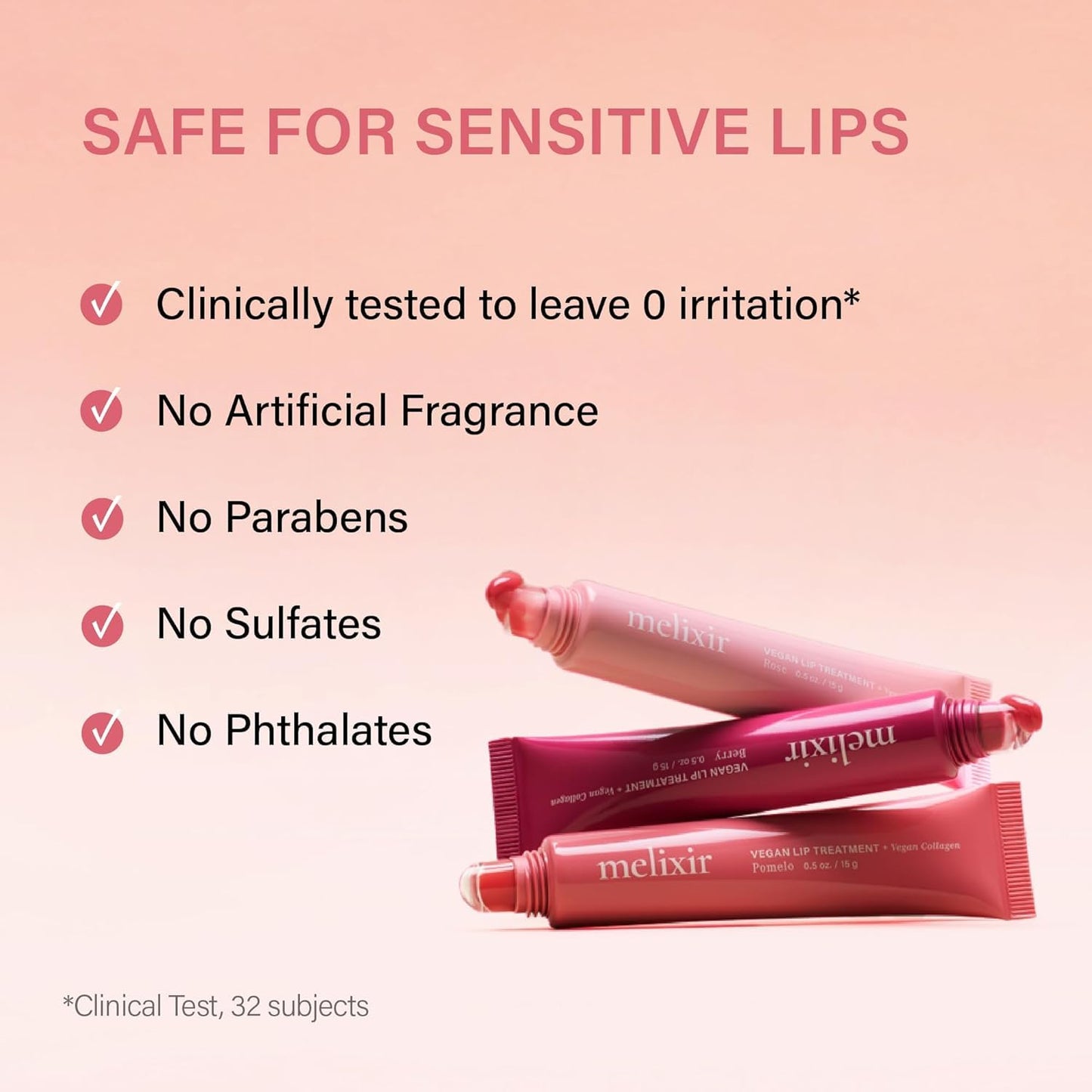 Melixir Vegan Lip Treatment, Sheer Tinted Lip Balm for Instant Hydration & Shine, Moisturizing Lip Gloss, Infused with Vegan Collagen & Jojoba Oil, Cruelty-Free, Korean Skincare-2 Rose(0.5oz/15g)
