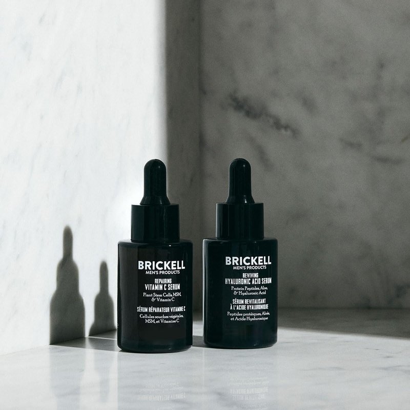 Brickell Men's Daily Anti-Aging Day and Night Serum Routine, With Plant Stem Cells, Vitamin E, and Protein Peptides, Unscented