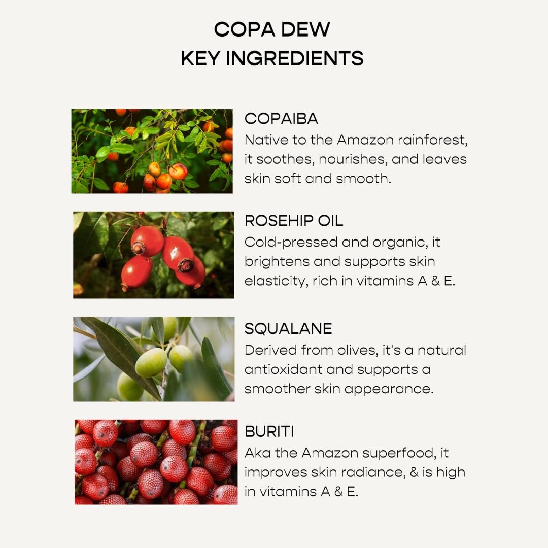 Herlum Copa Dew All-Over Nourishing Oil - Restores & Hydrates Skin, Hair & Body with Antioxidant-Rich Copaiba, Rosehip, Squalane Oils - Fast-Absorbing, Vegan, Waterless Formula, 50ml - Made in the UK