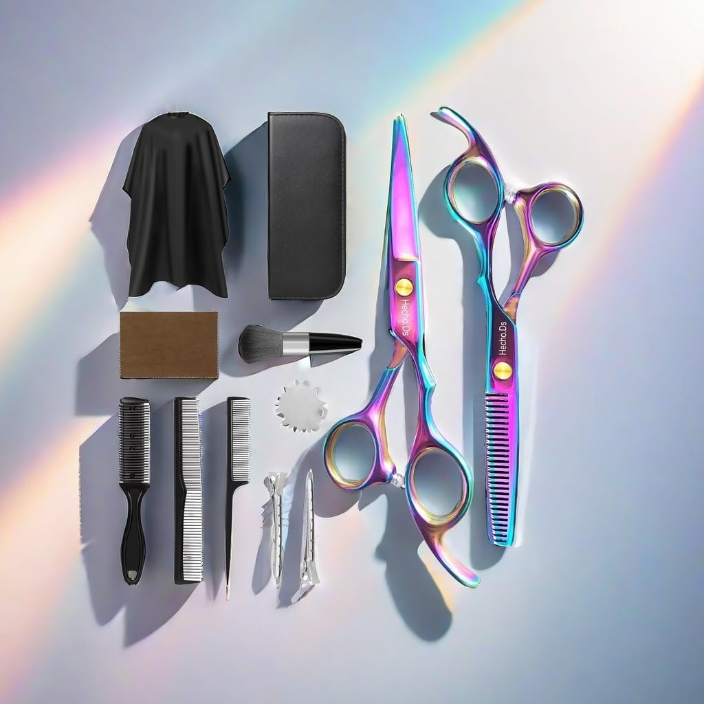 Hecho.Ds 12 PCS Hair Cutting Scissors Kits, Hairdressing Scissors Set,Professional Haircut Scissors Kit with Cutting Scissors,Thinning Shears for Man Woman Adults Kids Home Salon