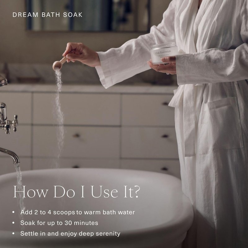 Oak Essentials Dream Bath Soak, Magnesium Bath Salts with European Sea Salt, Lavender, Chamomile and Geranium Oils, Restorative Soak for Recovery and Relaxation, 10 Oz