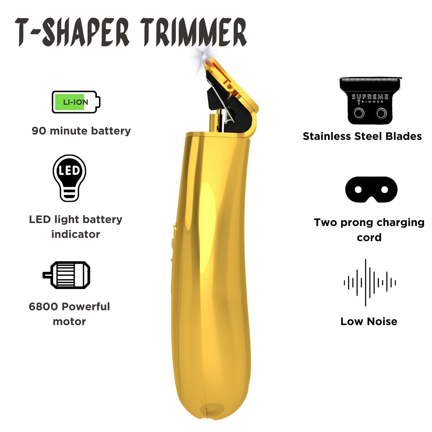 Supreme Trimmer Professional T Shaper | Cordless Hair & Beard Liner for Men | Low Noise, Precision Edger Clippers | Ideal for Sensitive Skin, Kids & Elderly | Barber & Home Use