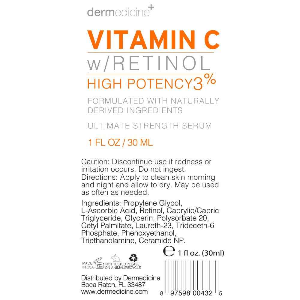 Vitamin C High Potency 3% Retinol Blend | Anti-Aging Serum for Face | Professional Grade Quality | Helps Reduce Appearance of Fine Lines & Wrinkles, Brightens and Improves Appearance of Skin Tone