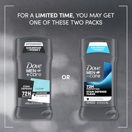 Dove Men+Care Deodorant Stick 4 Count Stain Defense Clean for Men, Anti-white Marks & Anti-yellow Stains with 72-hour Sweat and Odor Protection 2.7 oz
