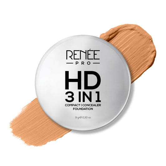 RENEE Pro HD 3-IN-1 Compact - Soie, Compact Powder, Concealer & Foundation, SPF 20, Matte Finish, High Coverage, Ultralight & Silky Smooth Finish For All Skin With Vitamin E, C & Aloe Vera (Beige)