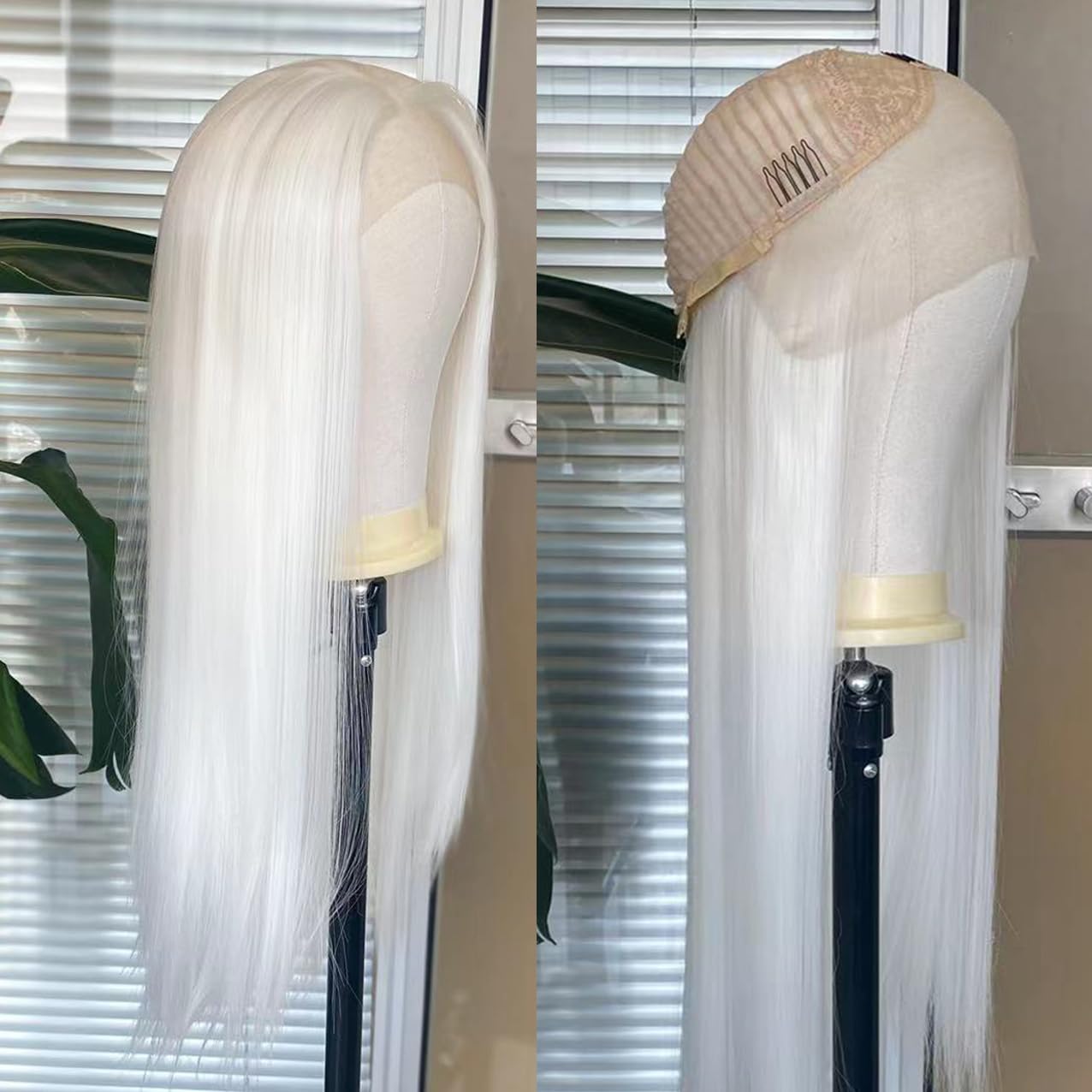 COCOFANS Long Silky Straight White Synthetic Lace Front Wigs for Women