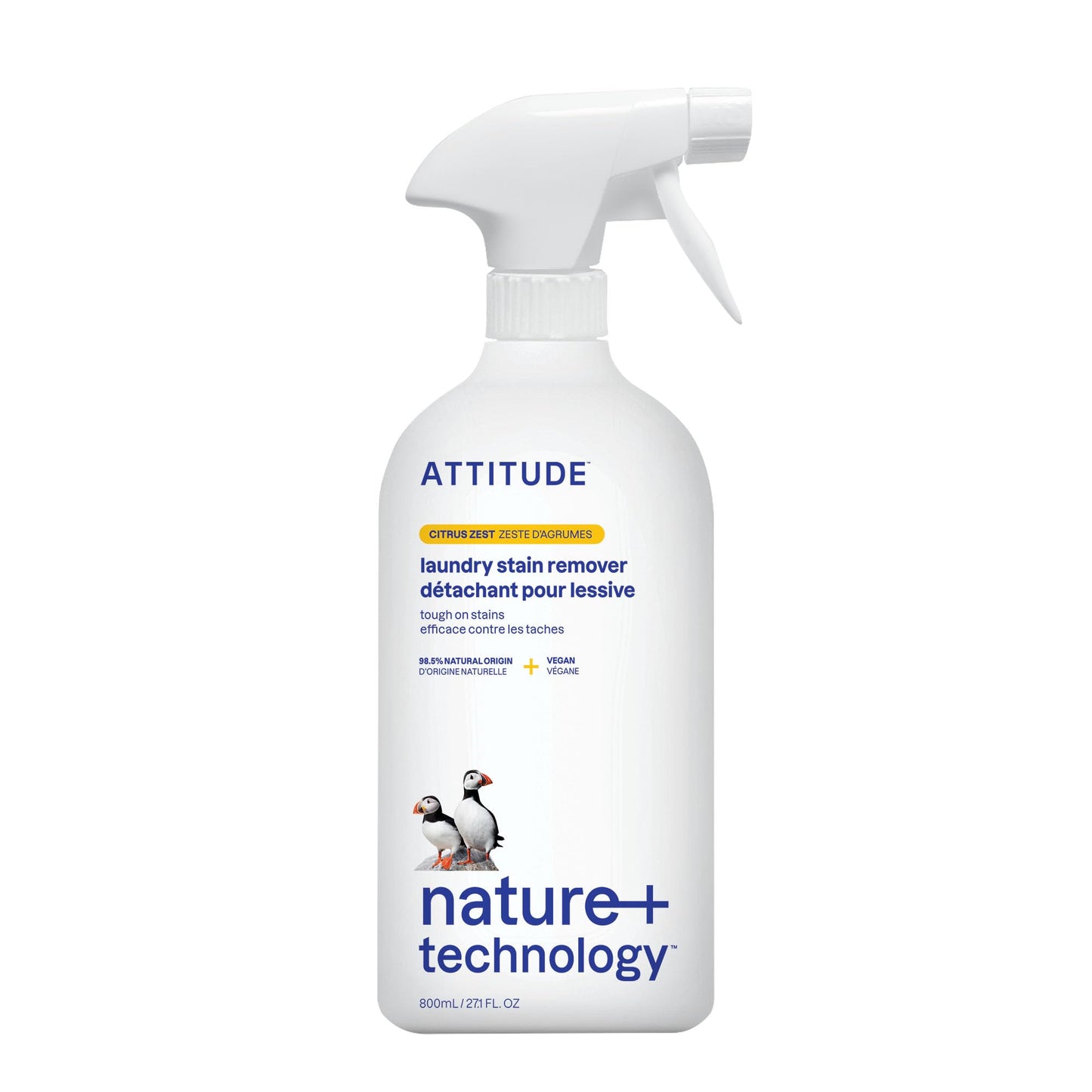 ATTITUDE Stain Remover Spray for Laundry, Removes Odors & Stains, Plant-Based & Vegan, Citrus Zest Scent, 27.1 Fl Oz