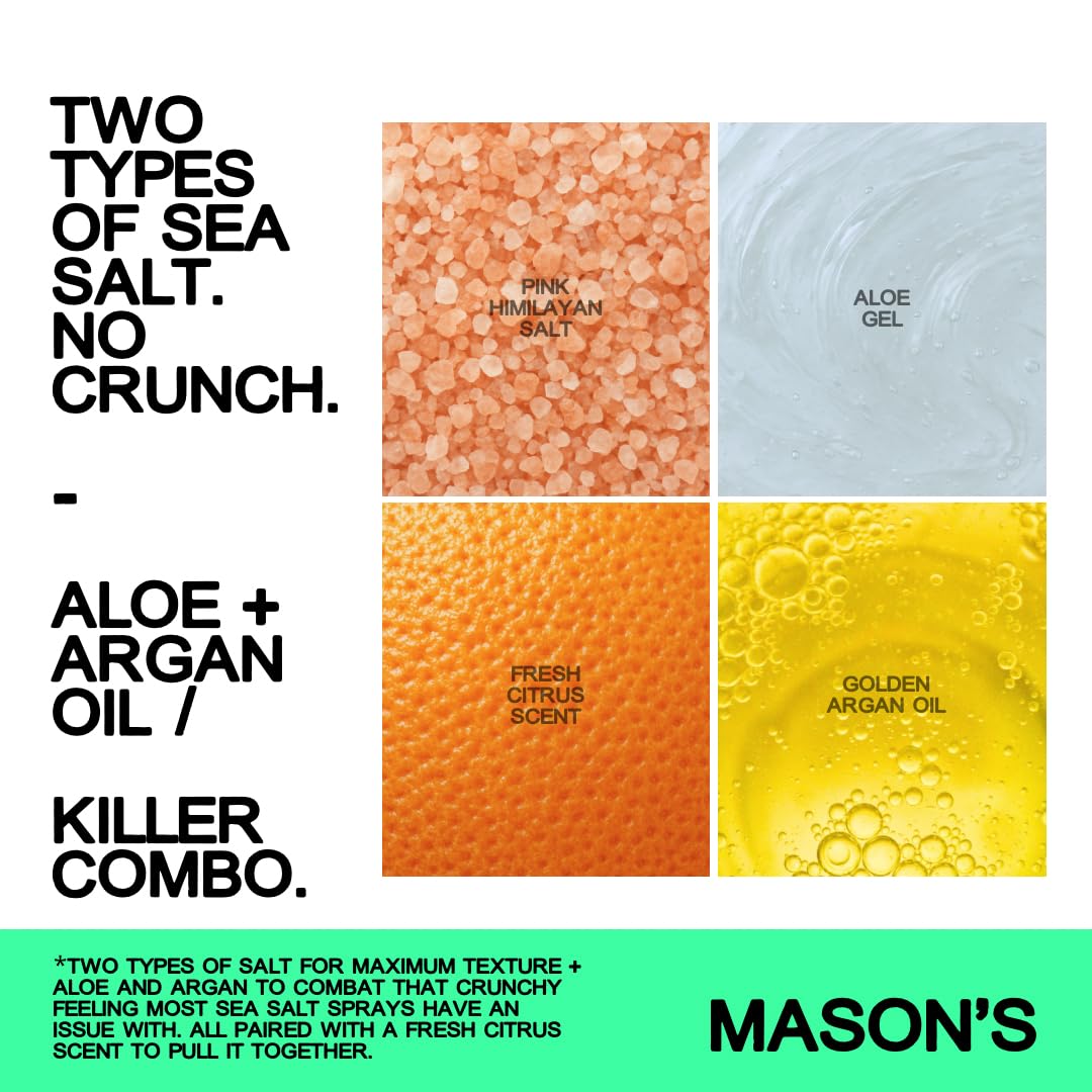 Mason’s Pomade Sea Salt Spray for Men and Women - Texturizing Hair Spray with Aloe & Argan Oil - Lightweight, Non-Sticky for Beach Waves, Volume & Texture - Mountain Rain Scent Hair Care - 8 oz