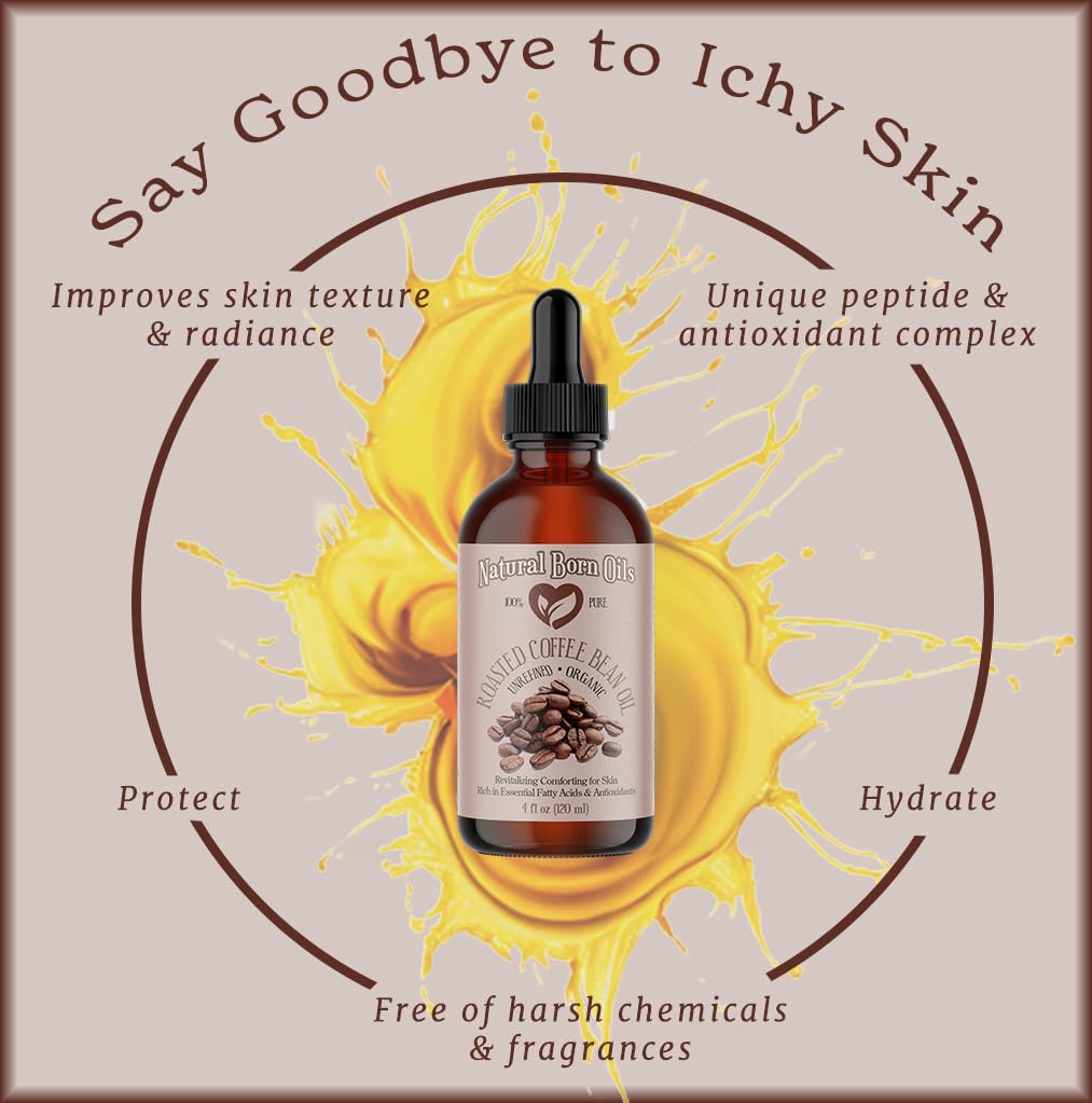 Natural Born Oils Roasted Coffee Bean Oil, 8oz, Organic, Cold-Pressed, Vitamin-Rich, Skin Radiance Enhancer, Hair Conditioner