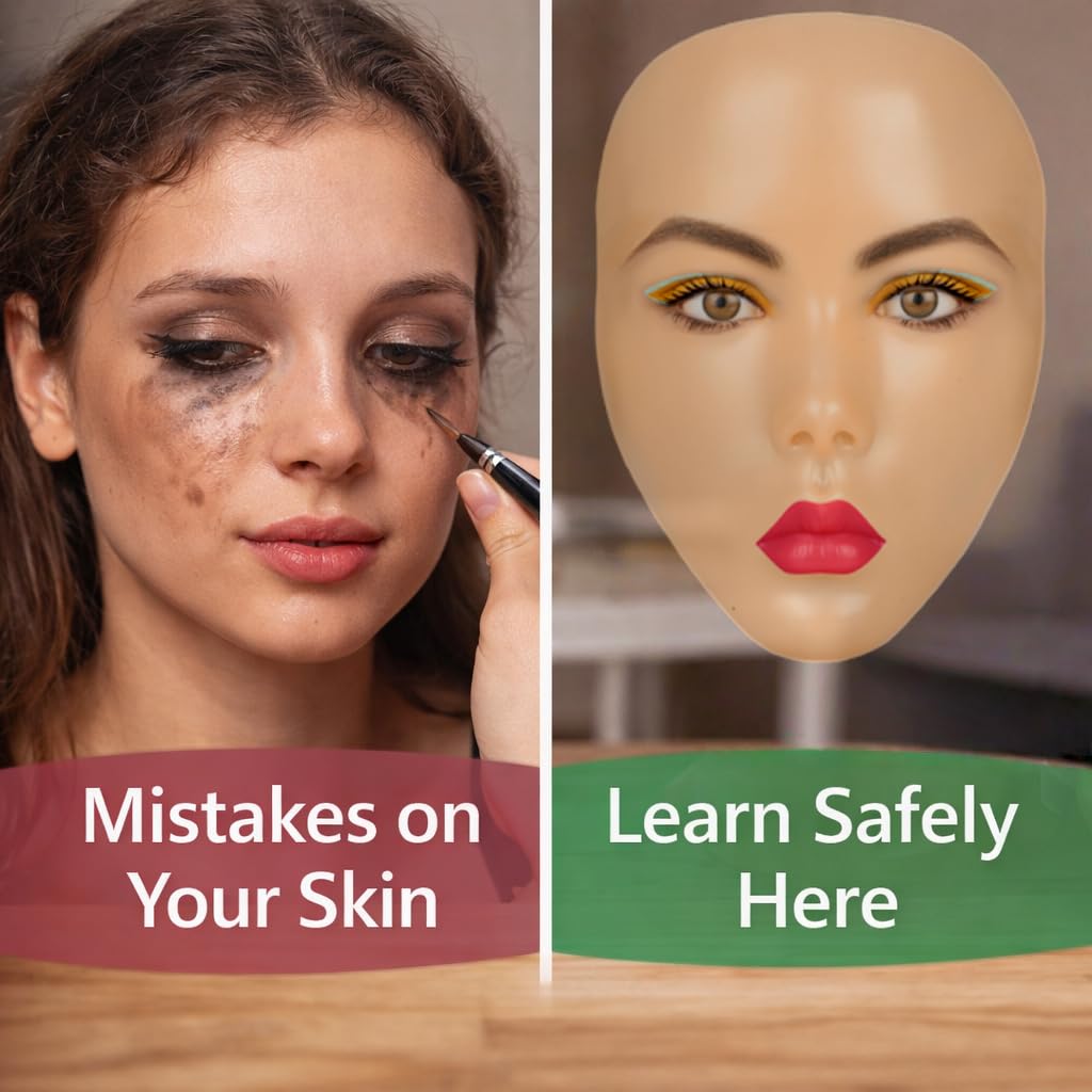 Silicone Makeup Practice Face - Realistic Reusable Mannequin Head with Full Kit, Wigs & Lashes for Beginners | Ideal for Kids & Beauty Students