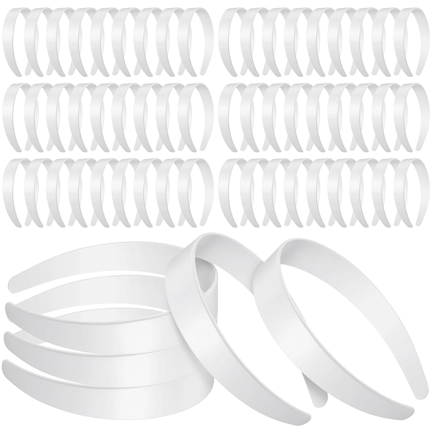 Plastic Headbands for Women - 100 Pcs Bulk No Teeth 1 Inch Wide | DIY Craft Hair Accessories, White