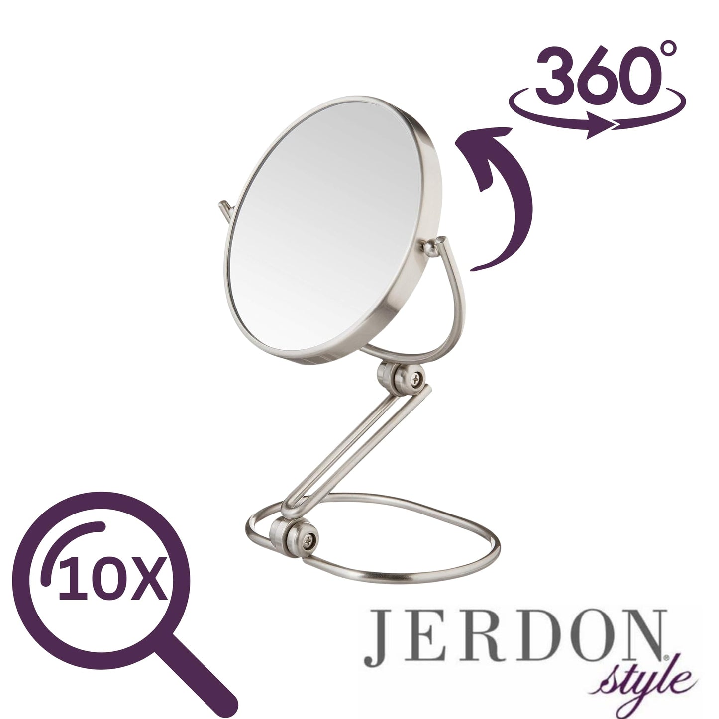 JERDON Compact Magnifying Mirror - Folding 5.5" Travel Mirror with 10X & 1X Magnification - Model MC450N