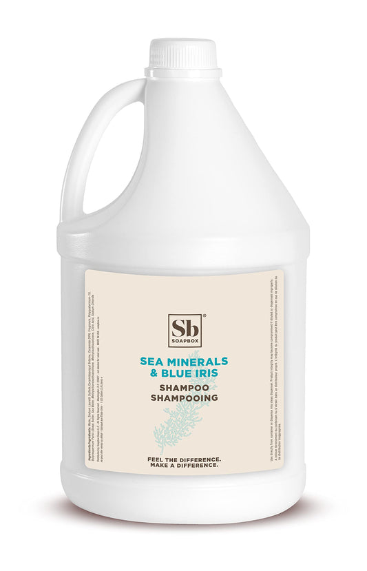 Soapbox Sea Minerals & Blue Iris Shampoo, Refill Bulk Size For Rentals, Guest Rooms & Hotels - Clean Ingredients Free of Harsh Chemicals, Sulfates, Parabens & Silicones - 1 Gallon Bottle