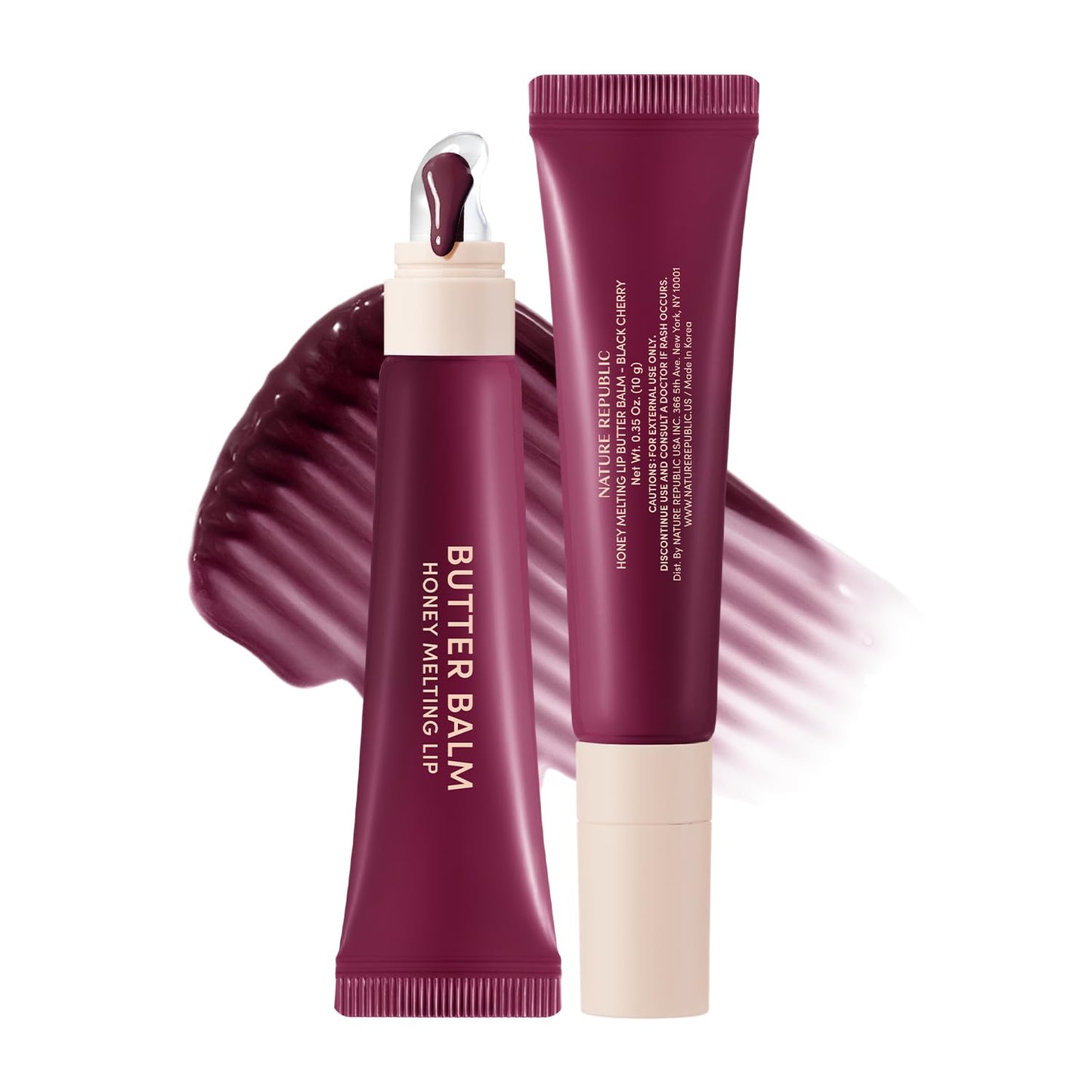 Nature Republic Honey Melting Lip Butter Balm – Hydrating Tinted Balm with Peptides, for Sheer & Glossy, Smooth & Soft Lips (BLACK CHERRY)