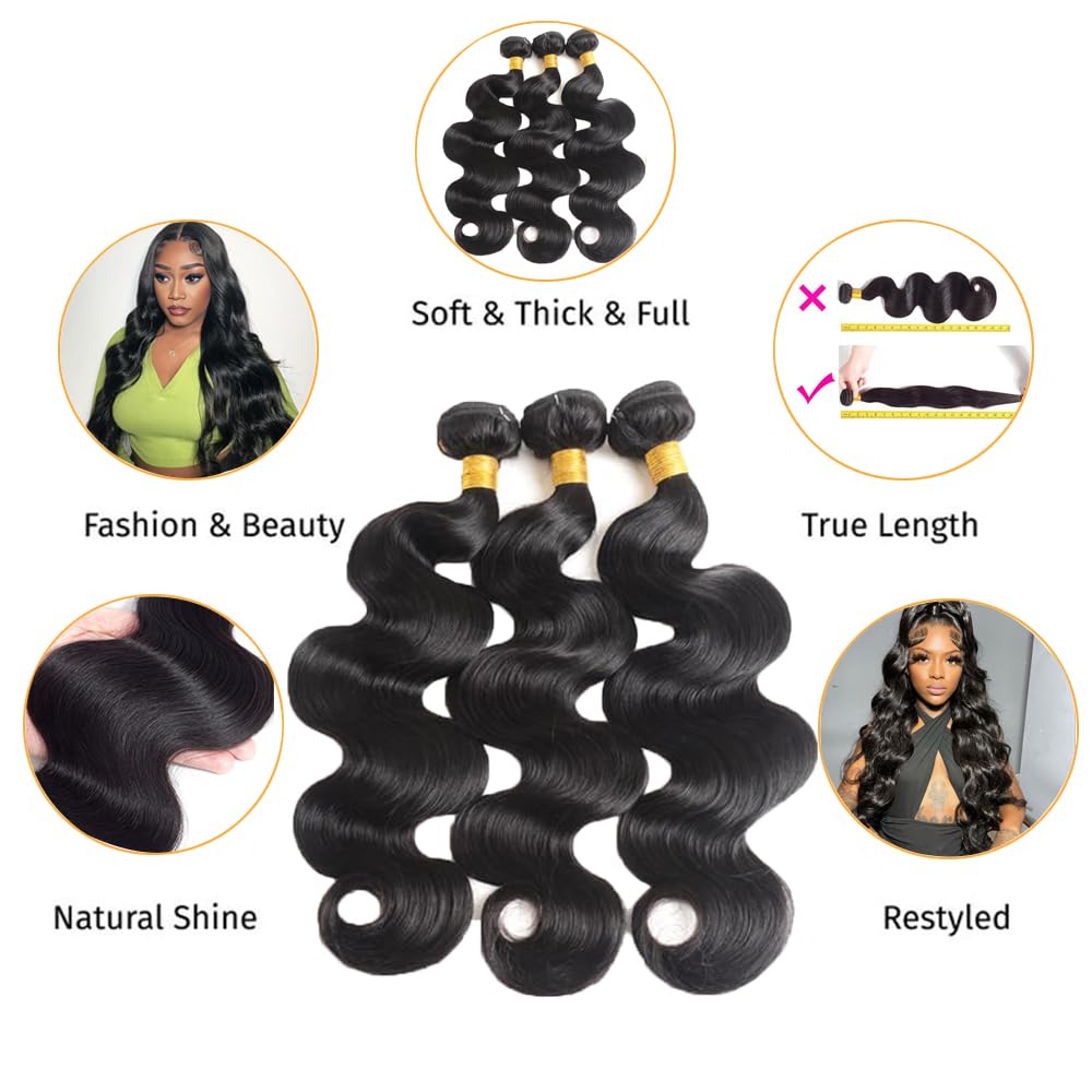 12A Body Wave Bundles Human Hair 20 Inch 1 Bundle 100% Unprocessed Brazilian Virgin Hair Quick Weave Single Body Wave Human Hair Real Raw Bundles Deals Hair Extensions Natural Black