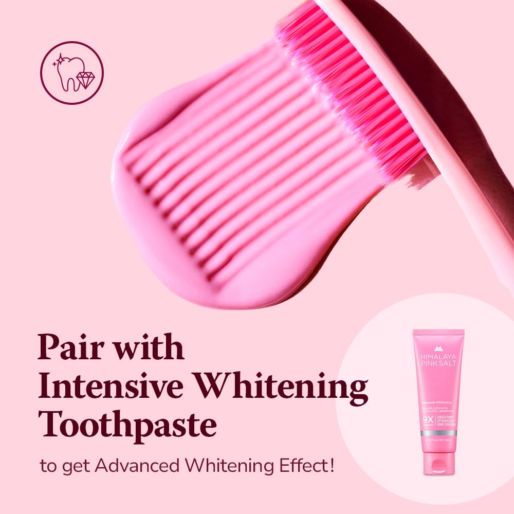 HIMALAYA PINKSALT Intensive Clean Toothbrush - Extra-Large Toothbrushes for Adults, Plaque Remover for Teeth, Tapered Bristles Gentle on Teeth and Gum, Deep Clean Toothbrush