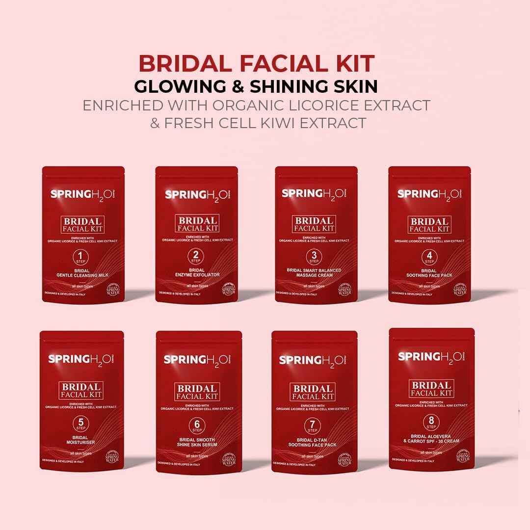 SPRING H2O Bridal Facial Kit 80 gm| 2 in 1 Formula Brightning+Sun Protection | Enriched with Organic Licorice Extract and Fresh Cell KIWI Extract| Simple 8 Step